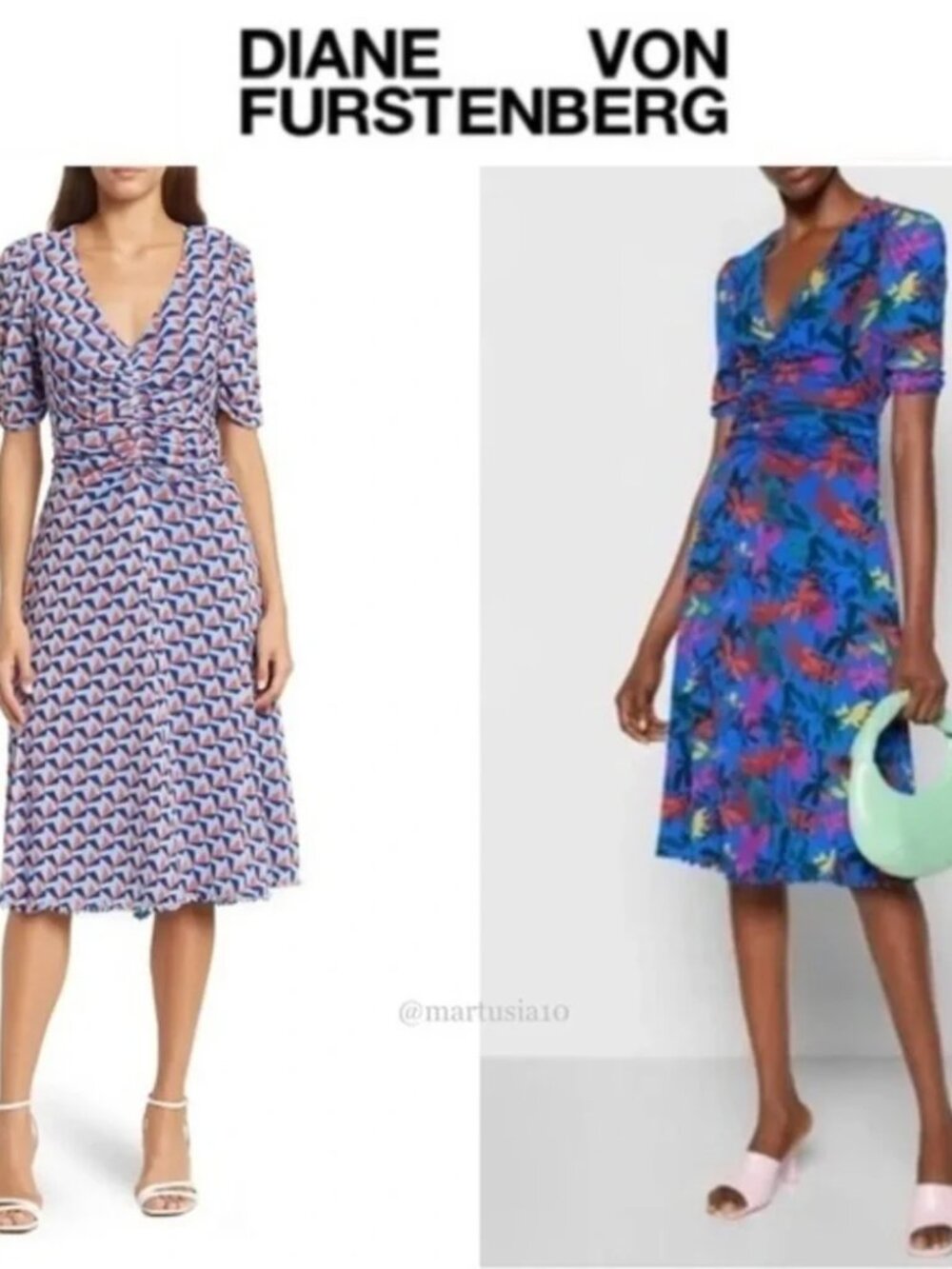 Diane Von Furstenberg Koren Dress Reversible Mesh Midi Ruched V neck Travel Sz S